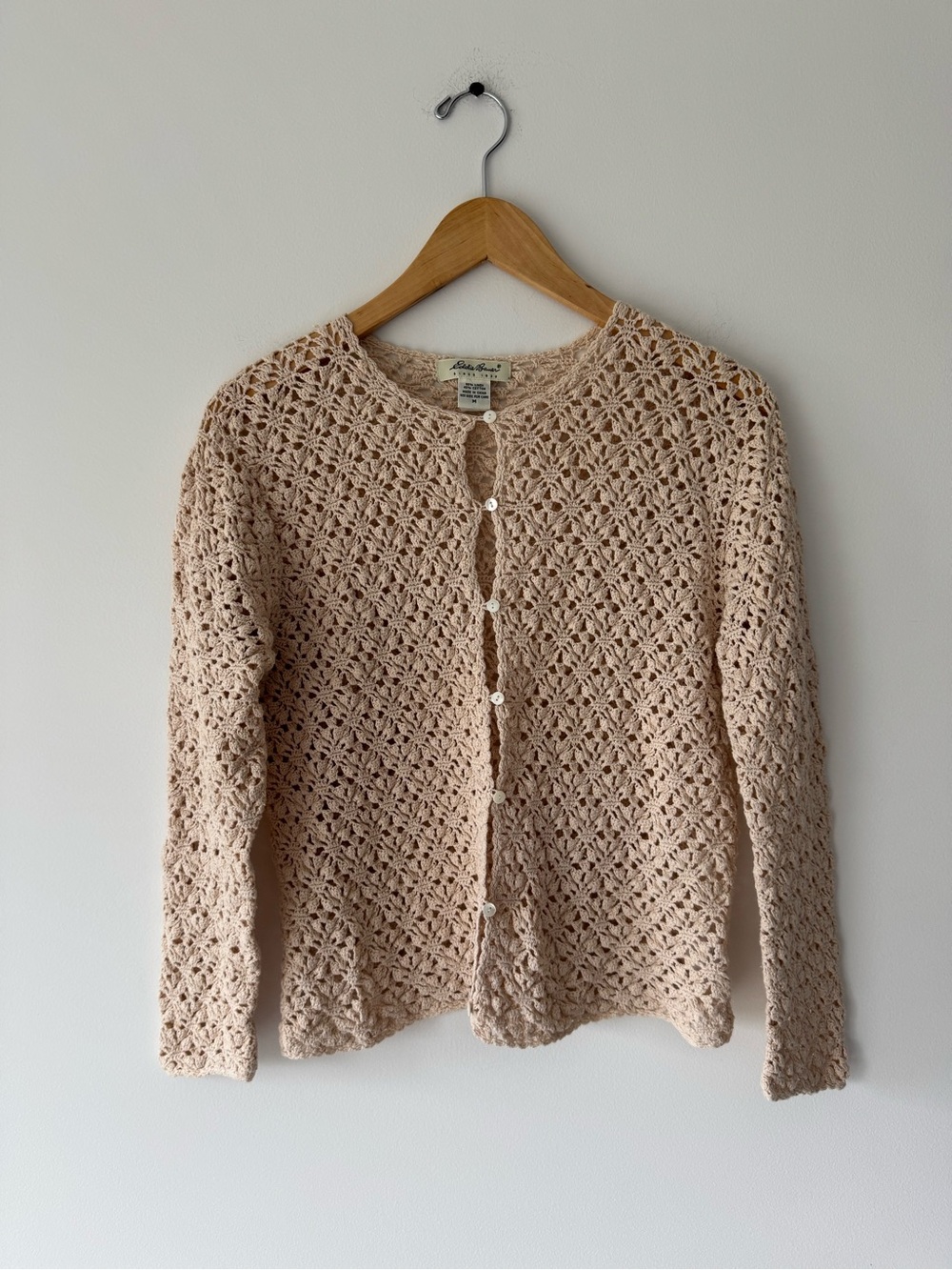 Eddie Bauer Beige Crochet Button-Front Cardigan